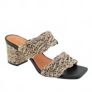 NEW ANDRE ASSOUS women's drew sandals in natural/black raffia